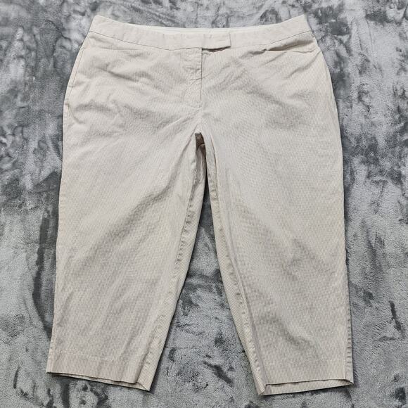Fashion Bug Pants Womens 24 Beige Brown Striped Crop Capri Stretch Office Casual - Picture 1 of 10